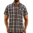 thumbnail image 1 of AHTJRT Big Tall Men's Casual Short Sleeve Plaid Button Down Shirt Classic Fit Chest Pocket Tees Coffee 3XL, 1 of 5