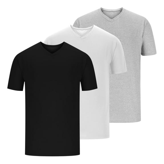 AHTJRT Big Tall Men's Casual Short Sleeve V Neck T Shirt Soft Relaxed Fit Tees White 3XL