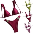 thumbnail image 1 of AHTJRT Bikinis for Women 2 Piece High Cut Spaghetti Strap Swimsuits Solid Seashell Embroidered Bathing Suit Padded Triangle Swimwear Purple XL, 1 of 6