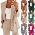 thumbnail image 1 of AHTJRT Blazer Sets for Women 2 Piece Outfits Plus Size Ladies Work Business Casual Long Sleeves Lapel Top Straight Leg Pants Suits Brown#02 XXXXL, 1 of 5