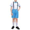 thumbnail image 1 of AHTJRT Boy Formal Suit Short Sleeve Shirts and Shorts Suspenders Suit Set 2 Pieces Party Prom Wedding Clothes Suit Sky Blue 7-8 Years, 1 of 4