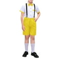 thumbnail image 1 of AHTJRT Boy Formal Suit Short Sleeve Shirts and Shorts Suspenders Suit Set 2 Pieces Party Prom Wedding Clothes Suit Yellow 15-16 Years, 1 of 4