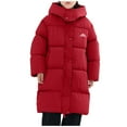 thumbnail image 1 of AHTJRT Boy's Long Winter Jacket Full Button Down Solid Color Outerwear with Pockets Thermal Heavyweight Hooded Snow Jacket Red 14-15 Years, 1 of 9