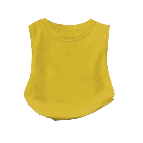 AHTJRT Boys Athletic Shirts Sleeveless Crewneck T-Shirts Solid Color Workout Gym Underwear Tee Tops Loose Fit Running Tops Yellow 2 Years