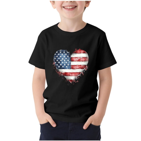 AHTJRT Boys Girls 4th of July Shirts American Flag T-Shirt Comfy Patriotic Basic Tees Kids Independence Day Clothes Black 14-15 Years