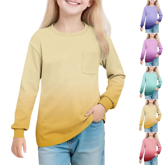 AHTJRT Boys Girls Sweatshirts Casual Crewneck Long Sleeve T-Shirts with Chest Pocket Fashion Gradient Color Pullover Tee Tops Watermelon Red 5-6 Years