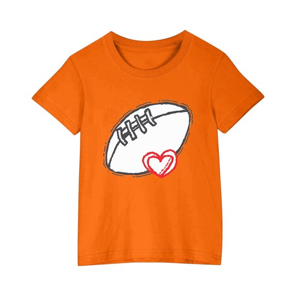AHTJRT Boys Girls Tee Shirt Lightweight Cotton Tops Rugby Ball Patterns Printed Tee Shirt Short Sleeve Crew Neck Baseball Shirts Orange 3 Years