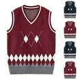 thumbnail image 1 of AHTJRT Boys Girls V Neck Sweater Vest Fashin Classic Argyle Graphics Printed Pullover Warm Knitted Sleeveless Sweater Jersey College Style Vest Blue 4-5 Years, 1 of 6