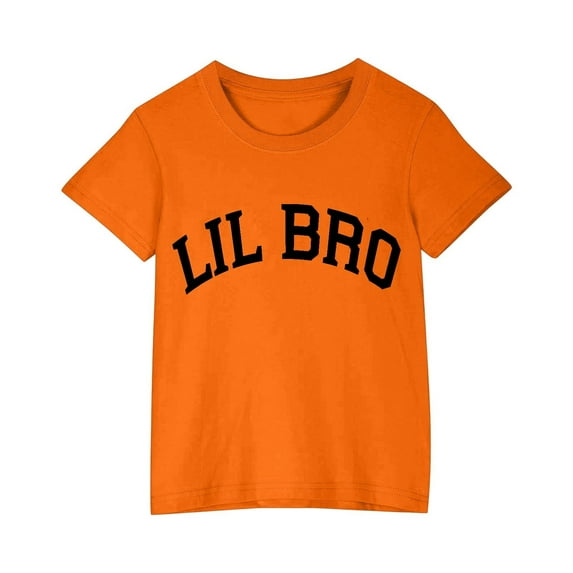 AHTJRT Boys Sibling Matching Tshirt Funny Cute Little Brother Printed Shirts Casual Short Sleeve Tee Tops Lounge Streetwear Family Tops Orange 4 Years