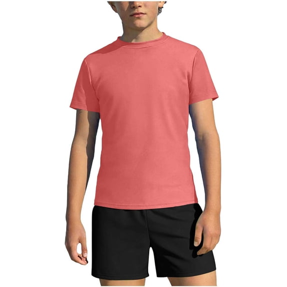 AHTJRT Boys Swimsuits Crewneck Shirt Swim Tops and Board Shorts Lightweight Summer Rash Guard Short Sleeve Bathing Suits Orange 5-6 Years