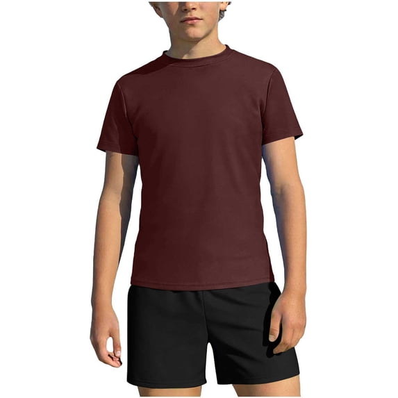 AHTJRT Boys Swimsuits Crewneck Shirt Swim Tops and Board Shorts Lightweight Summer Rash Guard Short Sleeve Bathing Suits Wine 11-12 Years