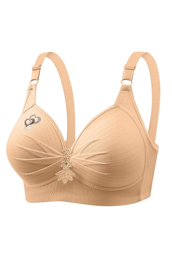 Bras for Women Push Up Love Patterns Printed Seamless Full Coverage Bralettes with Adjustable Straps Wireless Everyday Lingerie Brassiere Beige XXXL