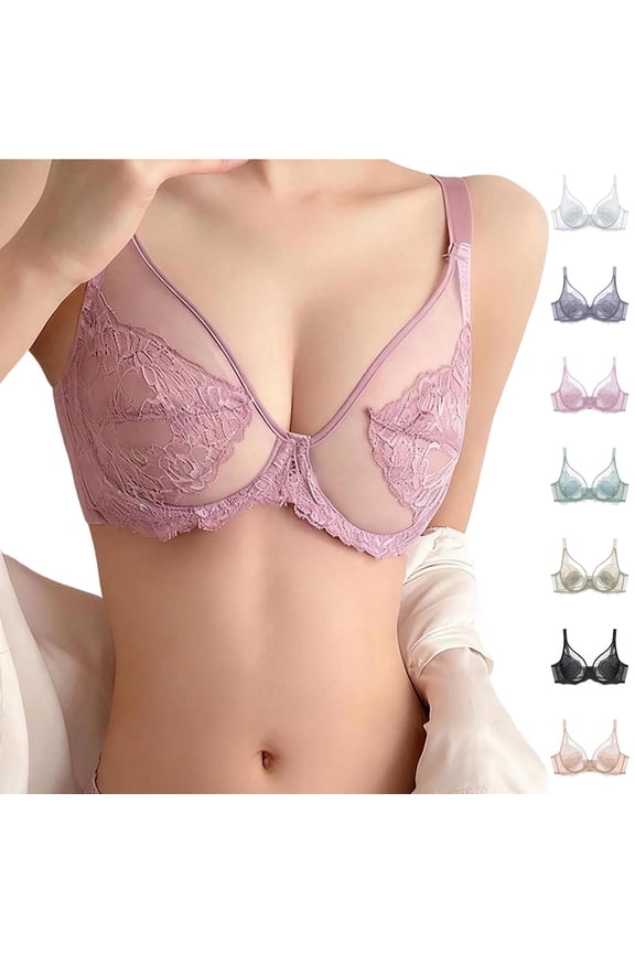 Bras for Women Lace Strappy Push Up Bralettes Unlined Sheer See Through Minimizer Bras Supportive Full Coverage Bras Green XL