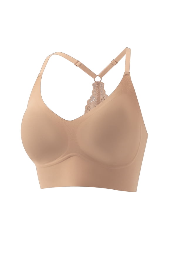 Bras for Women No Wired Full Coverage Racerback Sports Bralette Adjsuatble Seamless Y Back Lingerie Tops Beige M