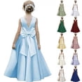 thumbnail image 1 of AHTJRT Bridesmaid Flower Dress for Girl V Back Bowknot Dresses A-Line Crewneck Sleeveless Cute Elegant Wedding Party Gowns Yellow 1-2 Years, 1 of 10