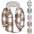 thumbnail image 1 of AHTJRT Button Down Hoodies for Kids Fashion Plaid Long Sleeve Shirt Jacket with Chest Pocket Stretch Lightweight Fall Winter Outerwear Coats Brown 6-7 Years, 1 of 9