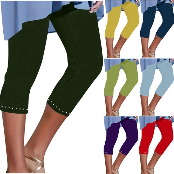 AHTJRT Capri Leggings for Women High Waisted Lightweight Spring Summer Leggings for Lounging Dancing Party Concert Red M