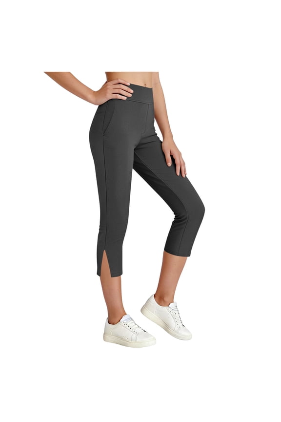 Capris for Girls High Waist Stretch Skinny Workout Yoga Pants Side Slit Spring Summer Outdoor Active Lounging Running Bottoms Dark Gray#01 12-13 Years