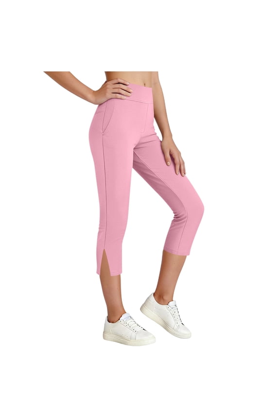 Capris for Girls High Waist Stretch Skinny Workout Yoga Pants Side Slit Spring Summer Outdoor Active Lounging Running Bottoms Pink 5-6 Years