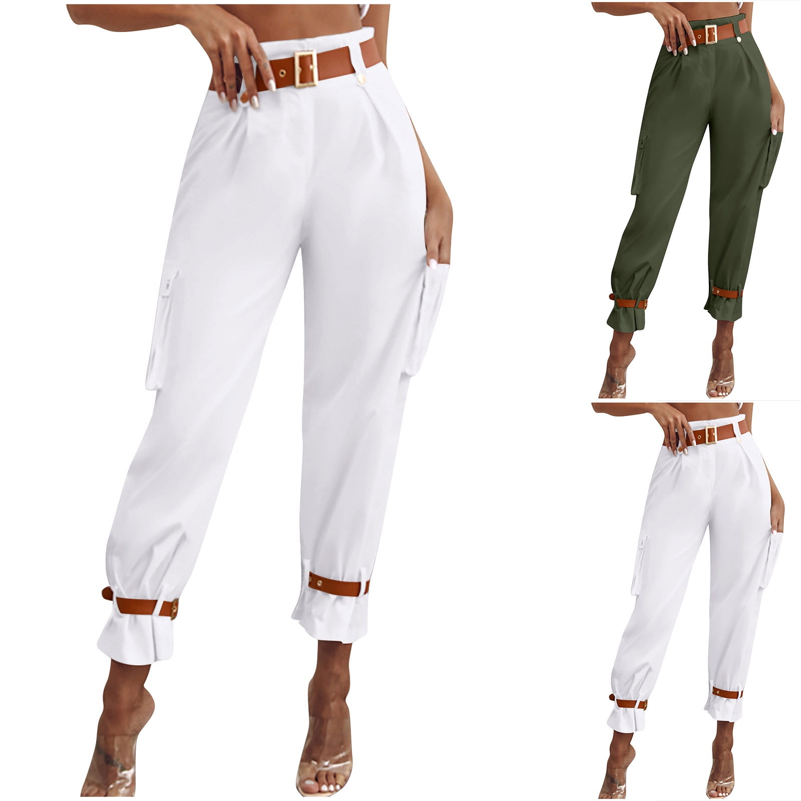 AHTJRT Cargo Pants for Women Pleated Straight Leg Trousers Casual ...