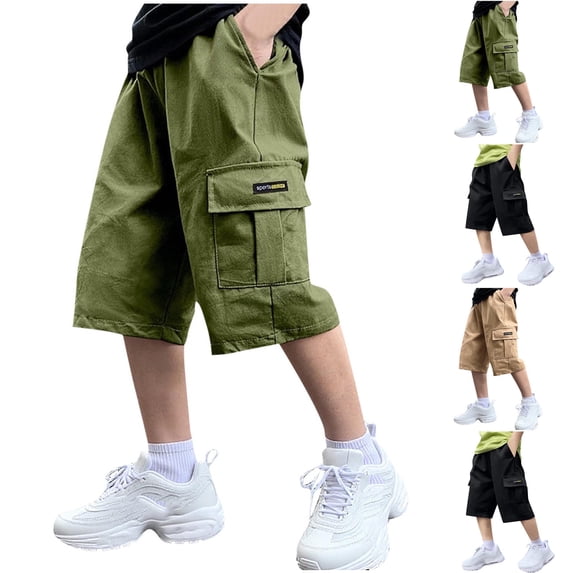 AHTJRT Cargo Shorts for Boys Comfort Cotton Casual Shorts with Multiple Pockets Spring Summer Hiking Beach Vacation Short Pants Black 6-7 Years