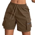 thumbnail image 1 of AHTJRT Cargo Shorts for Women Drawstrings Elastic Waist Workout Hiking Shorts with 4 Pockets Summer Athletic Running Gym Shorts Brown XL, 1 of 6