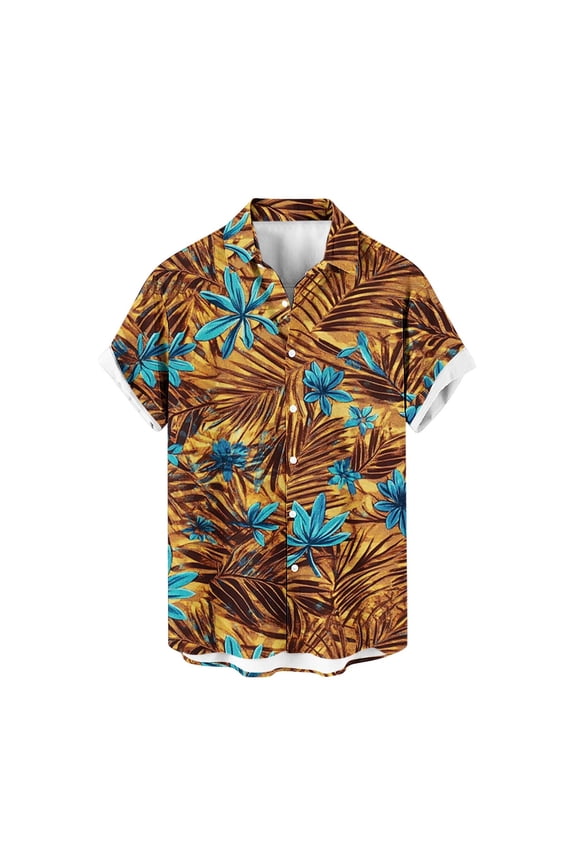 Classic Hawaiian Shirt for Men with Tropical Fern Layers Sunset Landscape Short Sleeve Shirt Multicolor 4XL