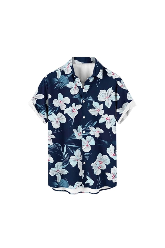 Classic Men’s Button Down Hawaiian Shirt with Gradient Palm Fronds V Neck Collar Shirt Multicolor 2XL