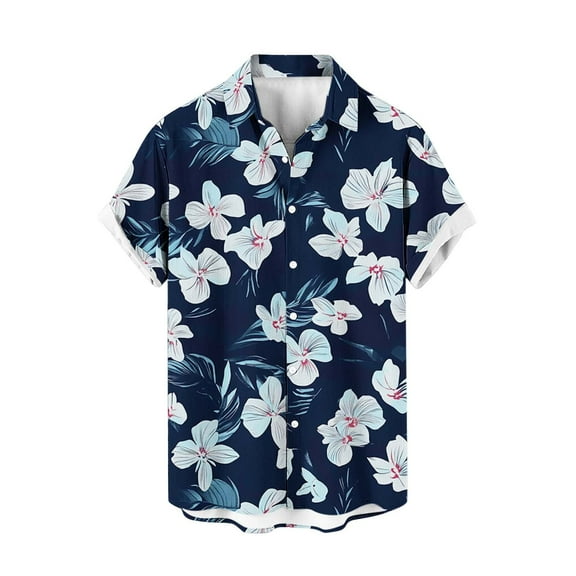 AHTJRT Classic Men’s Button Down Hawaiian Shirt with Gradient Palm Fronds V Neck Collar Shirt Multicolor M