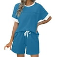 thumbnail image 1 of AHTJRT Comfy Summer Sets for Women Loose Half Sleeve Crewneck Top Drawstrings Short Matching 2 Piece Sets with Pockets Light Blue XXL, 1 of 9