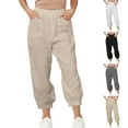 thumbnail image 1 of AHTJRT Cotton Linen Capris for Women Elastic Wiast Trousers with Pockets Lighwteight Breathable Loungewear Jogger Pants Black XXL, 1 of 8