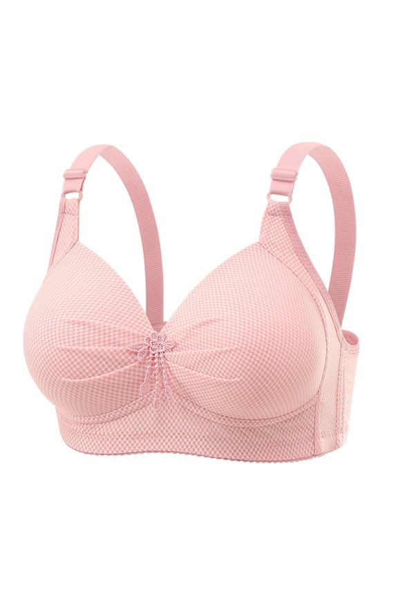 Cozy Adjustable Bras for Women Fashion Retro Printed Smooth Backs Bralettes Full Coverage Push Up Wirefree Bras Pink 38