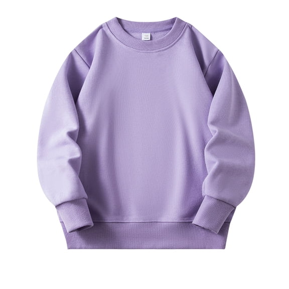 AHTJRT Crewneck Sweatshirt for Girls Boys Long Sleeve Solid Color Tee Tops Fashion Fall Spring Lightweight Cotton Comfy Soft Top Shirts Purple 2-3 Years