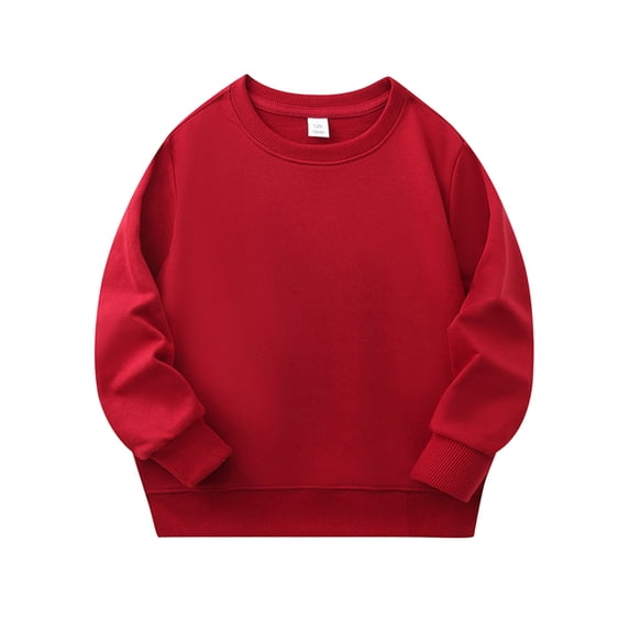 AHTJRT Crewneck Sweatshirt for Girls Boys Long Sleeve Solid Color Tee Tops Fashion Fall Spring Lightweight Cotton Comfy Soft Top Shirts Wine 7-8 Years