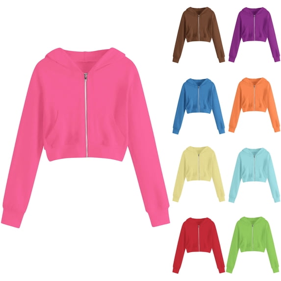 AHTJRT Crop Tops for Girls Full Zip Long Sleeve Hooded Sweatshirt with Pockets Casual Lightweight Fashin Streetwear Outerwear Jackets Blue 11-12 Years