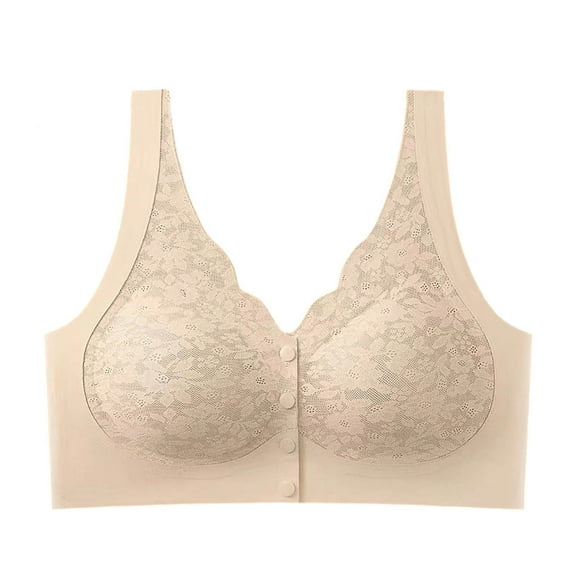 AHTJRT Daisy Bras for Women No Underwire Lace Front Closure Bralettes Full Coverage Seamless Comfy Daily Lingerie Bras Beige L