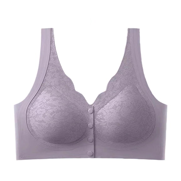 AHTJRT Daisy Bras for Women No Underwire Lace Front Closure Bralettes Full Coverage Seamless Comfy Daily Lingerie Bras Purple L