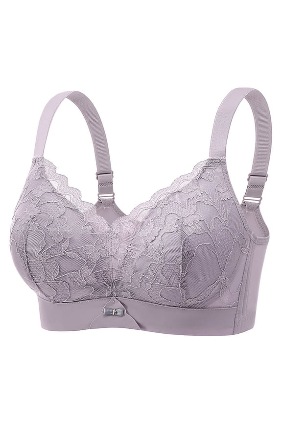 Daisy Lace Bras for Women Full Coverage Breathable Sheer See Through Bralettes Push Up Suppportive Seamless Bras Purple XL