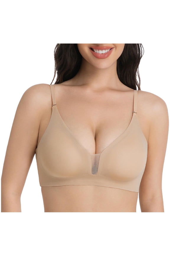 Deep Plunge Push Up Bra for Women Backless Triangle Soft Stretch Seamles Bralette Covenient Nursing Breastfeeding Bras Beige M