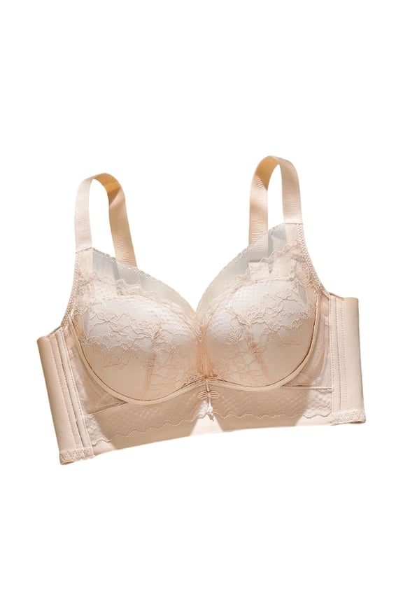 Deep V Lace Bra for Women Seamless Full Coverage Supportive Petal Bras Comfort No Underwire Daily T-Shirt Bras Beige 34