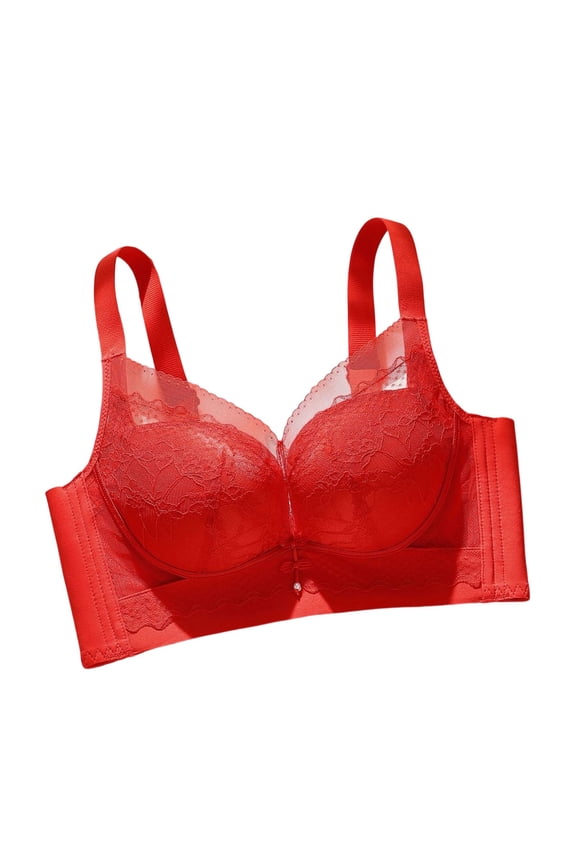 Deep V Lace Bra for Women Seamless Full Coverage Supportive Petal Bras Comfort No Underwire Daily T-Shirt Bras Red 36