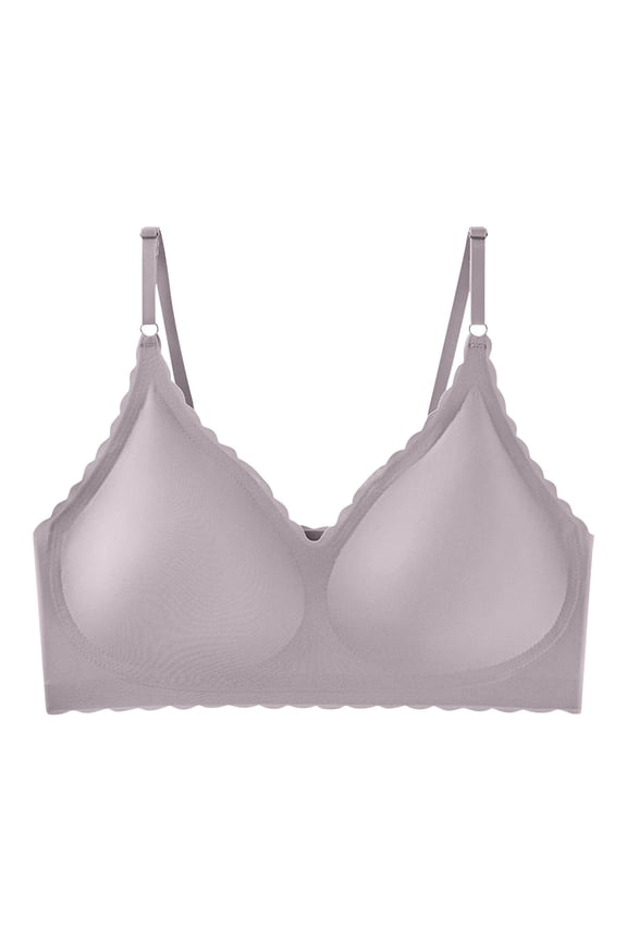 Deep V Petal Bras for Women No Underwired Bras Comfort Breathable Daily Seamless Bralettes with Adjsutable Spaghetti Straps Gray L