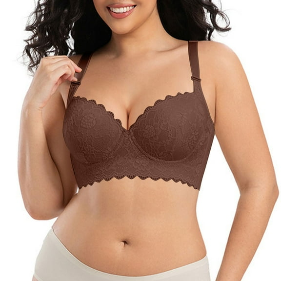 AHTJRT Deep V Wireless Bras for Women No Underwire Seamless Supportive Bralettes Daisy Full Coverage Plunge Scalloped Tshirt Bras Brown XXXXL