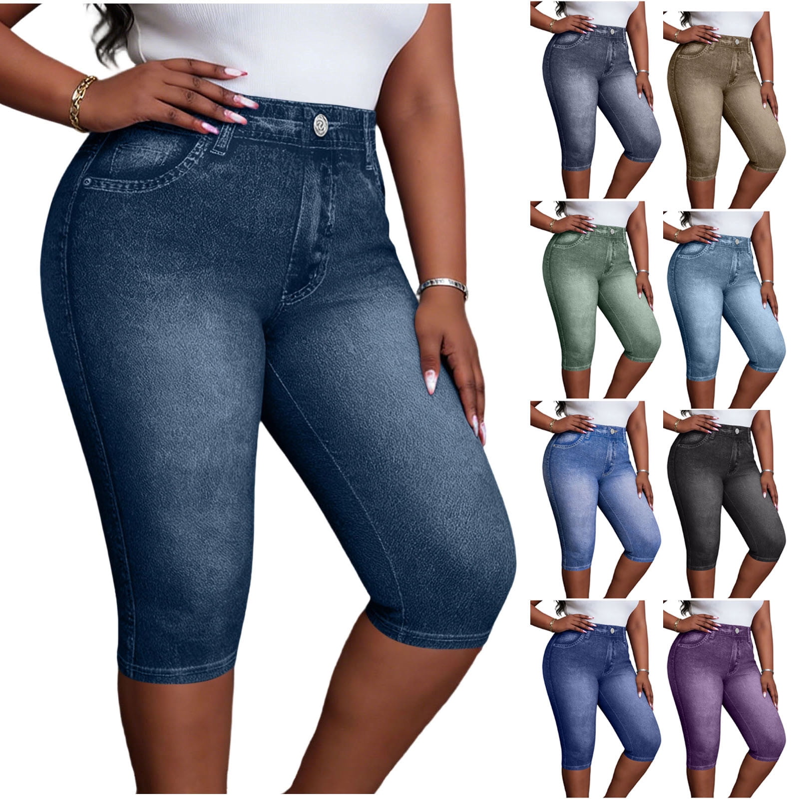 AHTJRT Denim Capris for Women Butt Lifting Mid Waist Curvy Skinny Jeans ...