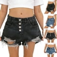 thumbnail image 1 of AHTJRT Denim Shorts for Girls Front Button Elastic Waistband Retro Distressed Jean Shorts Funky Streetwear Teen Girls Spring Summer Bottoms Blue 2-3 Years, 1 of 8