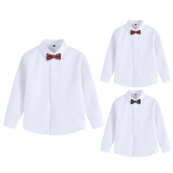 AHTJRT Dress Shirt for Boys Solid Lapel Full Button Shirts with Matching Bowtie School College Uniform Casual 2026 Formal Weddign Party Tops Red#02 10-12 Years