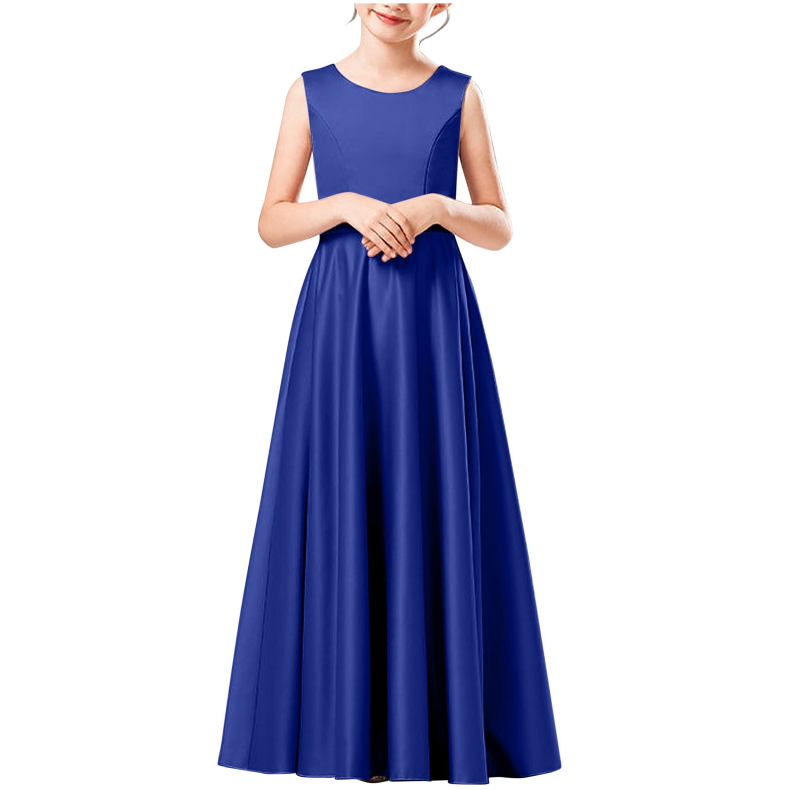 AHTJRT Dresses for Girls Soft Satin Flowy Bridesmaid Dress Foot Length ...