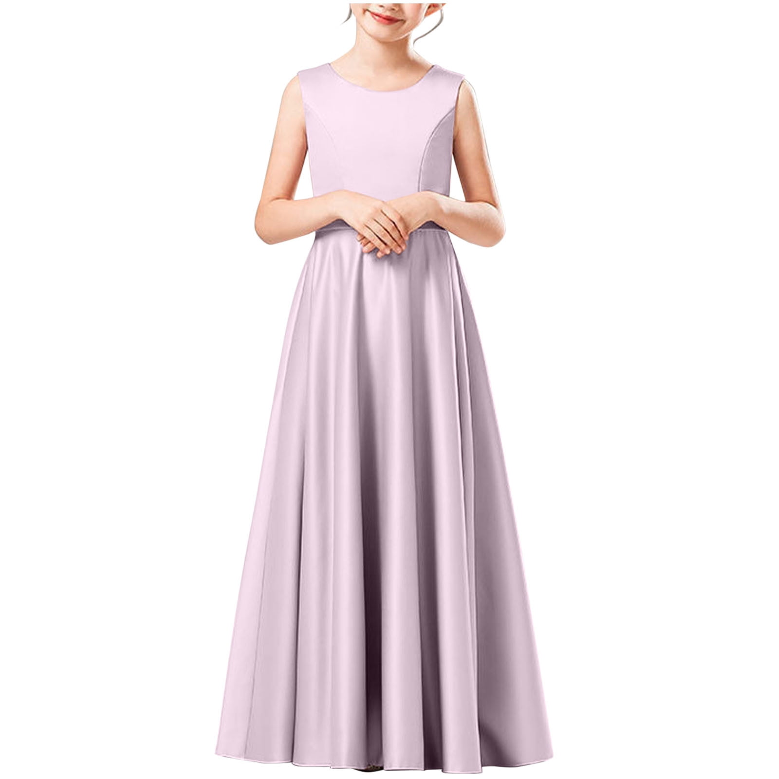 Asmaani Baby Girl's Purple-Color Satin A-Line Maxi Full Length Dress (AS-DRESS-22066