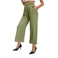 thumbnail image 1 of AHTJRT Elastic Waist Pants for Women Casual High Rise Straight Wide Leg Ankle Length Trousers with Pockets Brown XL, 1 of 8