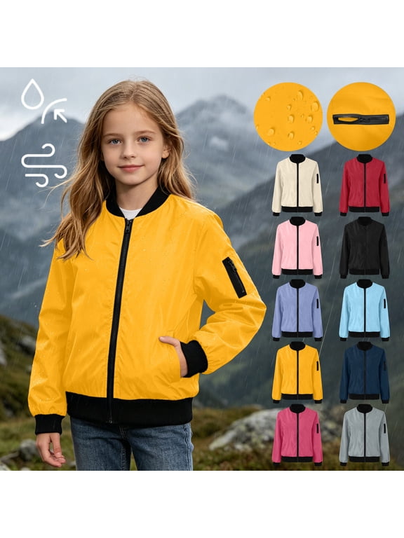 Fall Jackets for Girls Boys Kids 2026 Fashion Zip Up Bomber Jackets Lightweight Outerwear Hiking Climbing Baseball Coats with Arm Zipper Black 11-12 Years